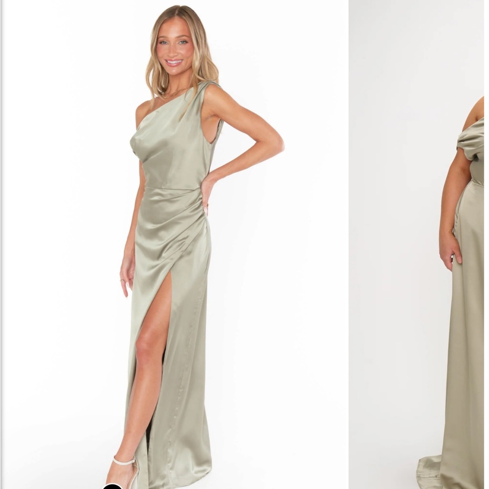 Show Me Your MuMu One-Shoulder Moss Green Luxe Satin Dress